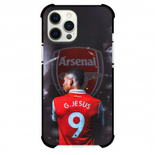 Gabriel Jesus Phone Case For iPhone and Samsung Galaxy Devices - Gabriel Jesus Arsenal F.C. 9 Standing Back On Club Logo