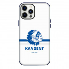 Jong KAA Gent Phone Case For iPhone Samsung Galaxy Pixel OnePlus Vivo Xiaomi Asus Sony Motorola Nokia - Large Logo In Blue And Gray Stripe Background Football Club