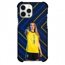 Kosovare Asllani Phone Case For iPhone and Samsung Galaxy Devices - Kosovare Asllani 9 Sweden Women's National Football Standing On Yellow Blue Stripe Background