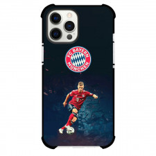 Joshua Kimmich Phone Case For iPhone and Samsung Galaxy Devices - Joshua Kimmich FC Bayern Munich Logo Dribbling On Dark Background