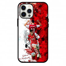 Gabriel Martinelli Phone Case For iPhone and Samsung Galaxy Devices - Gabriel Martinelli Arsenal F.C. Dribbling White Red Graphic Background