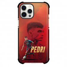 Pedri Phone Case For iPhone and Samsung Galaxy Devices - Pedri FC Barcelona Dribbling Poster On Red Background