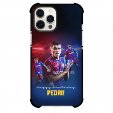 Pedri Phone Case For iPhone and Samsung Galaxy Devices - Pedri FC Barcelona Side Portrait On Blue Red Background