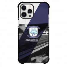 Preston North End F.C. Phone Case For iPhone Samsung Galaxy Pixel OnePlus Vivo Xiaomi Asus Sony Motorola Nokia - Preston North End F.C. Logo On Purple Stripe Grayscale Background