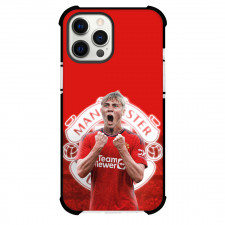 Rasmus Hojlund Phone Case For iPhone And Samsung Galaxy Devices - Rasmus Hojlund Manchester United F.C. Shouting On Logo Red Background