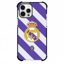 Real Madrid FC Phone Case For iPhone Samsung Galaxy Pixel OnePlus Vivo Xiaomi Asus Sony Motorola Nokia - Real Madrid FC Logo On Purple Stripe Background
