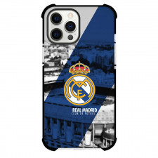 Real Madrid CF Phone Case For iPhone and Samsung Galaxy Devices - Real Madrid CF Logo Stripe Background
