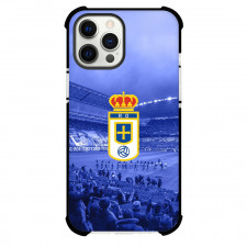 Real Oviedo Phone Case For iPhone Samsung Galaxy Pixel OnePlus Vivo Xiaomi Asus Sony Motorola Nokia - Real Oviedo Logo On Blue Effect Stadium Background Football Club
