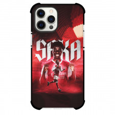 Bukayo Saka Phone Case For iPhone and Samsung Galaxy Devices - Bukayo Saka Arsenal F.C. Portrait Red Background