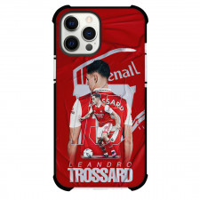 Leandro Trossard Phone Case For iPhone and Samsung Galaxy Devices - Leandro Trossard Arsenal F.C. Dribbling On Red Graphic Art Poster