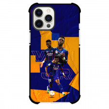 Vini Jr. Phone Case For iPhone and Samsung Galaxy Devices - Vini Jr. Real Madrid CF Dribbling On Orange Blue Poster