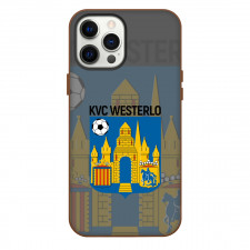 KVC Westerlo Phone Case For iPhone Samsung Galaxy Pixel OnePlus Vivo Xiaomi Asus Sony Motorola Nokia - Logo Overlay In Gray Background Football Club