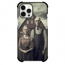 Famous Artwork CrossOvers American Gothic Case For iPhone Samsung Galaxy Pixel OnePlus Vivo Xiaomi Asus Sony Motorola Nokia - Old Couple Grayscale Animated Art
