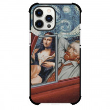 Famous Artwork CrossOvers Mona Lisa Case For iPhone Samsung Galaxy Pixel OnePlus Vivo Xiaomi Asus Sony Motorola Nokia - Mona Lisa Sitting on a Car Starry Night Background
