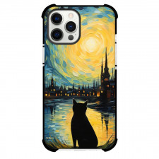 Famous Artwork CrossOvers The Starry Night Case For iPhone Samsung Galaxy Pixel OnePlus Vivo Xiaomi Asus Sony Motorola Nokia - Cat Starring at the City Painting