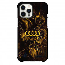 Audi Phone Case For iPhone and Samsung Galaxy Devices - Audi Logo On Golden Abstract Background