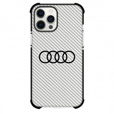 Audi Phone Case For iPhone Samsung Galaxy Pixel OnePlus Vivo Xiaomi Asus Sony Motorola Nokia - Audi Logo On Silver Gray Carbon Fiber Background