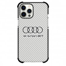 Audi e-tron GT Phone Case For iPhone Samsung Galaxy Pixel OnePlus Vivo Xiaomi Asus Sony Motorola Nokia - Audi e-tron GT Logo On Silver Gray Carbon Fiber Background