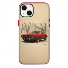1969 Chevrolet Camaro SS Phone Case For iPhone Samsung Galaxy Pixel OnePlus Vivo Xiaomi Asus Sony Motorola Nokia - 1969 Chevrolet Camaro SS Red On Pencil Sketch Trees Background