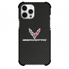 Chevrolet Corvette Phone Case For iPhone Samsung Galaxy Pixel OnePlus Vivo Xiaomi Asus Sony Motorola Nokia - Chevrolet Corvette Logo On Traditional Black Charcoal Carbon Fiber Background