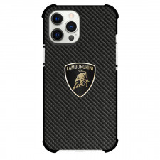 Lamborghini Phone Case For iPhone Samsung Galaxy Pixel OnePlus Vivo Xiaomi Asus Sony Motorola Nokia - Lamborghini Logo On Traditional Black Charcoal Carbon Fiber Background