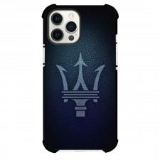 Maserati Phone Case For iPhone and Samsung Galaxy Devices - Maserati Logo On Black Leather Background