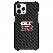Nissan GT-R Phone Case For iPhone Samsung Galaxy Pixel OnePlus Vivo Xiaomi Asus Sony Motorola Nokia - Nissan GT-R Logo On Traditional Black Charcoal Carbon Fiber Background