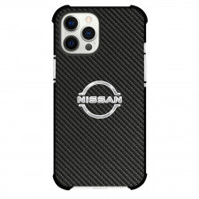 Nissan Phone Case For iPhone Samsung Galaxy Pixel OnePlus Vivo Xiaomi Asus Sony Motorola Nokia - Nissan Logo On Traditional Black Charcoal Carbon Fiber Background