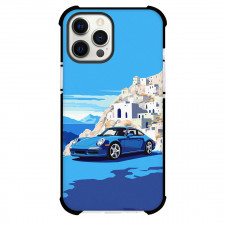 Porsche Phone Case For iPhone and Samsung Galaxy Devices - Porsche 911 Blue Car On Santorini Illustration Art