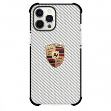 Porsche Phone Case For iPhone Samsung Galaxy Pixel OnePlus Vivo Xiaomi Asus Sony Motorola Nokia - Porsche Logo On Silver Gray Carbon Fiber Background