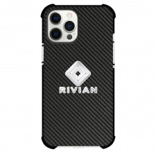 Rivian Phone Case For iPhone Samsung Galaxy Pixel OnePlus Vivo Xiaomi Asus Sony Motorola Nokia - Rivian Logo On Traditional Black CharcoalCarbon Fiber Background