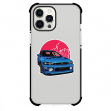 Subaru Phone Case For iPhone and Samsung Galaxy Devices - Subaru Impreza Blue Car Vector Art On Sun Sticker
