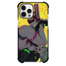 Cyberpunk Edgerunners Rebecca Case For iPhone Samsung Galaxy Pixel OnePlus Vivo Xiaomi Asus Sony Motorola Nokia - Rebecca Holding the Gun Upside Down Circuit Background