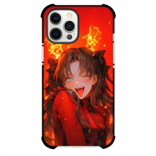Fate Stay Night Rin Tohsaka Phone Case For iPhone Samsung Galaxy Pixel OnePlus Vivo Xiaomi Asus Sony Motorola Nokia - Rin Tohsaka in Funny Mood Show her Red Tongue on Orange Background