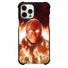 Friday The 13th Phone Case For iPhone And Samsung Galaxy Devices - Jason Portrait Fire Background
