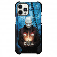 Hellraiser Phone Case For iPhone And Samsung Galaxy Devices - Pinhead Holding Cube Blue Background