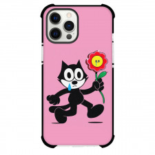 Felix the Cat Phone Case For iPhone Samsung Galaxy Pixel OnePlus Vivo Xiaomi Asus Sony Motorola Nokia - Felix The Cat Teary Eye Holding Flower Pink Background