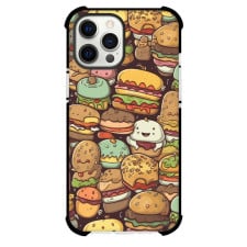Food Burger Phone Case For iPhone and Samsung Galaxy Devices - Burger Doodle On Maroon Background