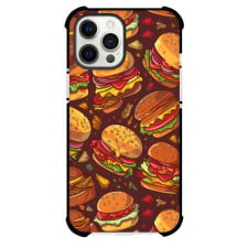Food Burger Phone Case For iPhone and Samsung Galaxy Devices - Burger Pattern On Burgundy Background