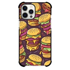 Food Burger Phone Case For iPhone and Samsung Galaxy Devices - Burger Pattern On Plum Background