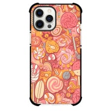 Food Candy Phone Case For iPhone and Samsung Galaxy Devices - Candy Doodle On Coral Background