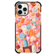 Food Candy Phone Case For iPhone and Samsung Galaxy Devices - Candy Doodle On Light Coral Background