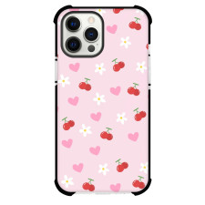 Food Cherry Phone Case For iPhone and Samsung Galaxy Devices - Cherry and Heart Pattern On Pink Background