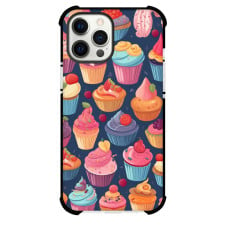 Food Cupcake Phone Case For iPhone and Samsung Galaxy Devices - Cupcake Pattern On Dark Navy Background