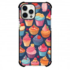 Food Cupcake Phone Case For iPhone and Samsung Galaxy Devices - Cupcake Pattern On Dark Navy Background