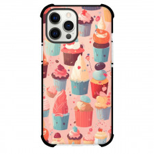 Food Cupcake Phone Case For iPhone and Samsung Galaxy Devices - Cupcake Pattern On Peach Background