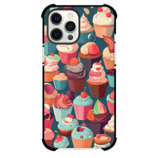 Food Cupcake Phone Case For iPhone and Samsung Galaxy Devices - Cupcake Pattern On Teal Background
