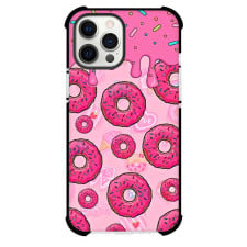 Food Donut Phone Case For iPhone and Samsung Galaxy Devices - Donut Pattern Dripping Sauce On Top Pink Background