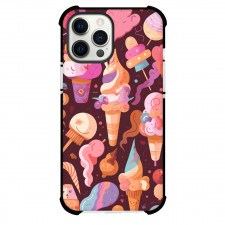 Food Ice Cream Phone Case For iPhone and Samsung Galaxy Devices - Ice Cream Doodle Pattern On Dark Maroon Background