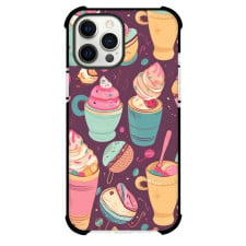 Food Ice Cream Phone Case For iPhone and Samsung Galaxy Devices - Ice Cream Pattern On Dark Burgundy Background